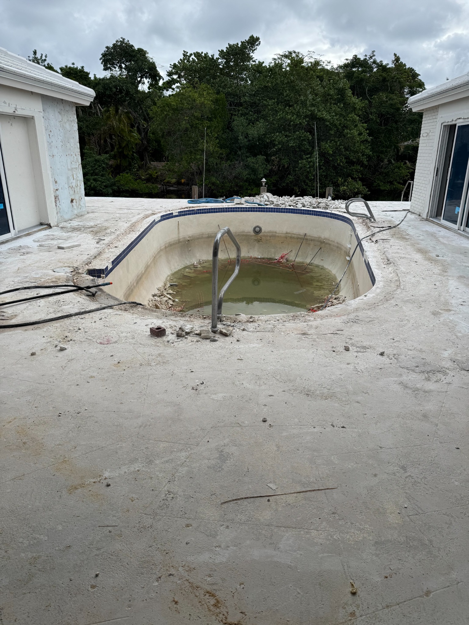 Pool renovation in progress before completion