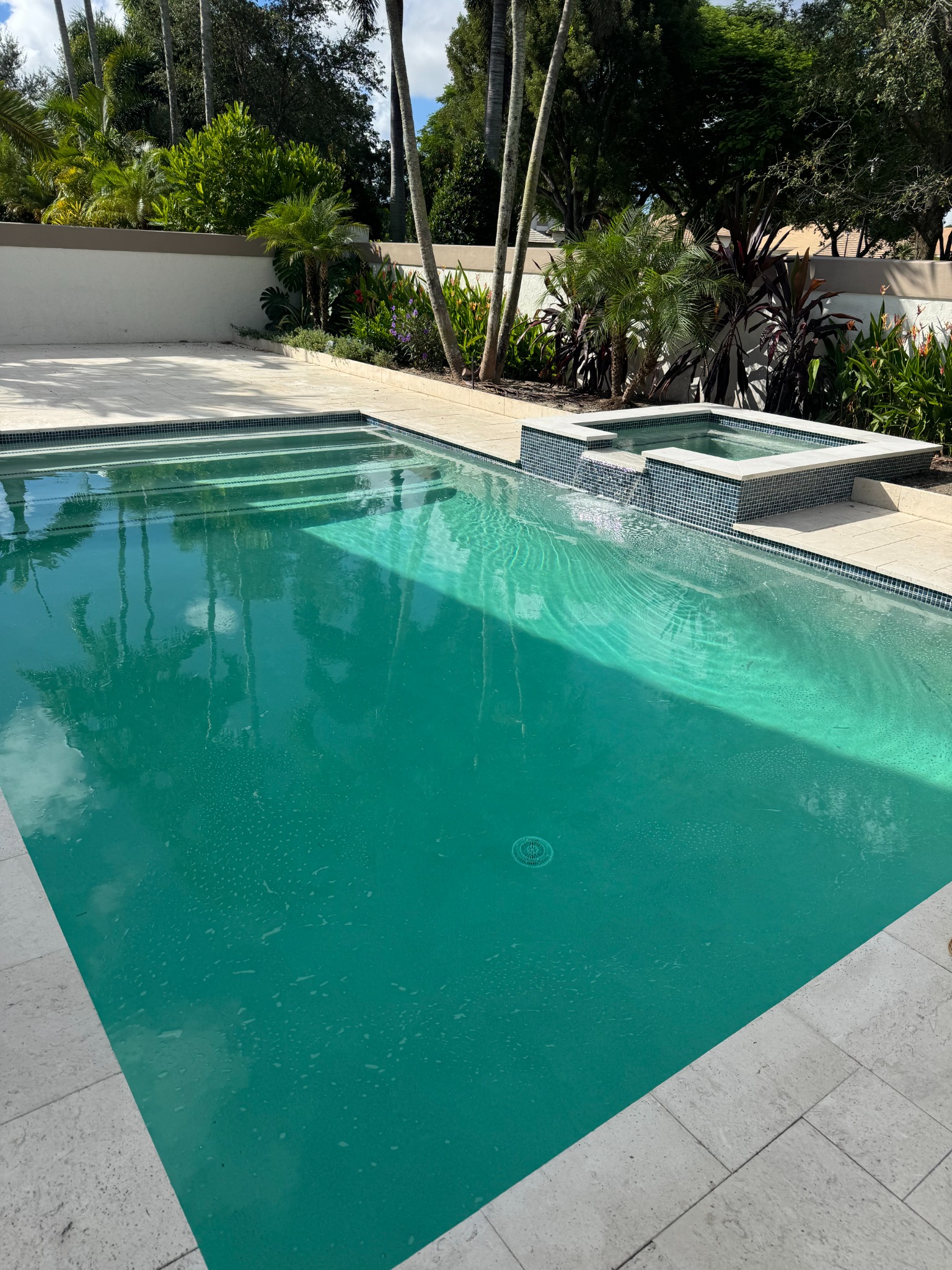 Pool after renovation with finished spa